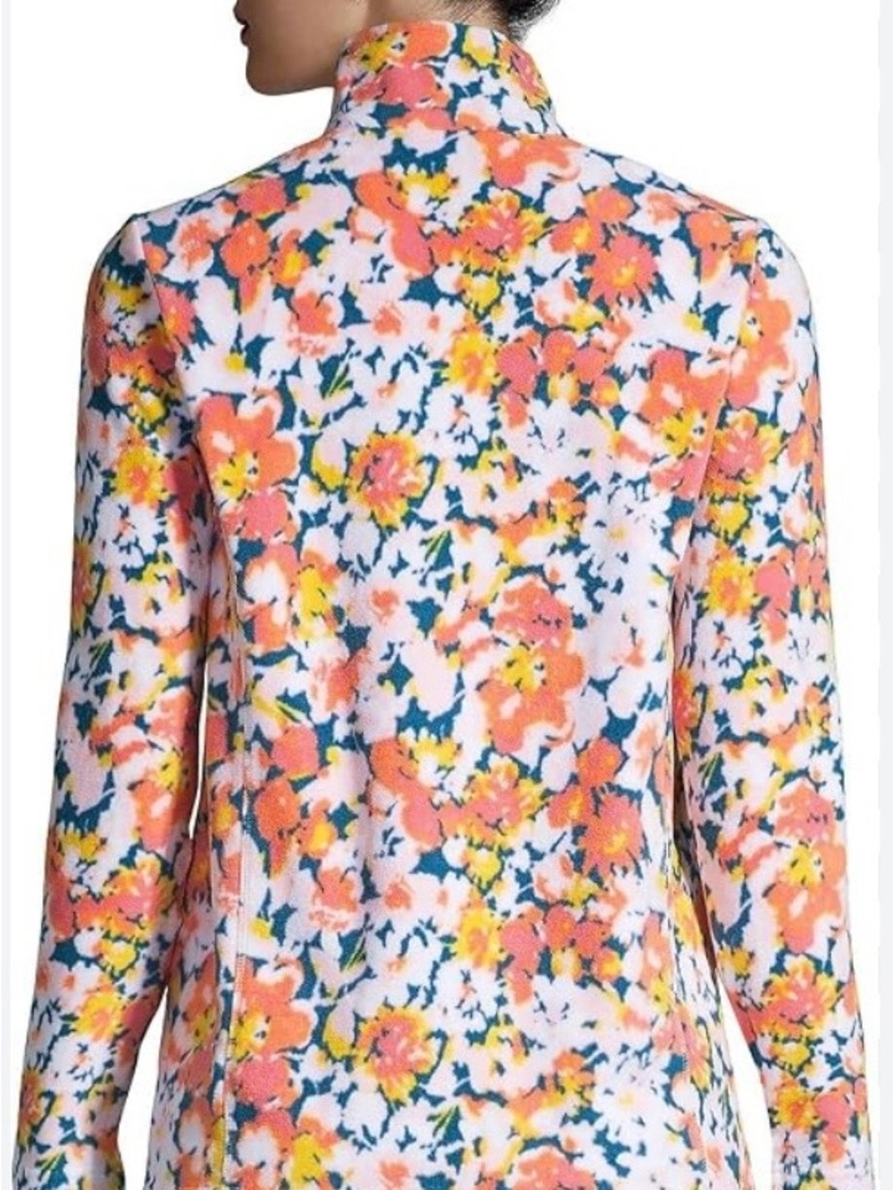 Lands End Floral Print 1/4 Zip-Front Fleece in Coral & White